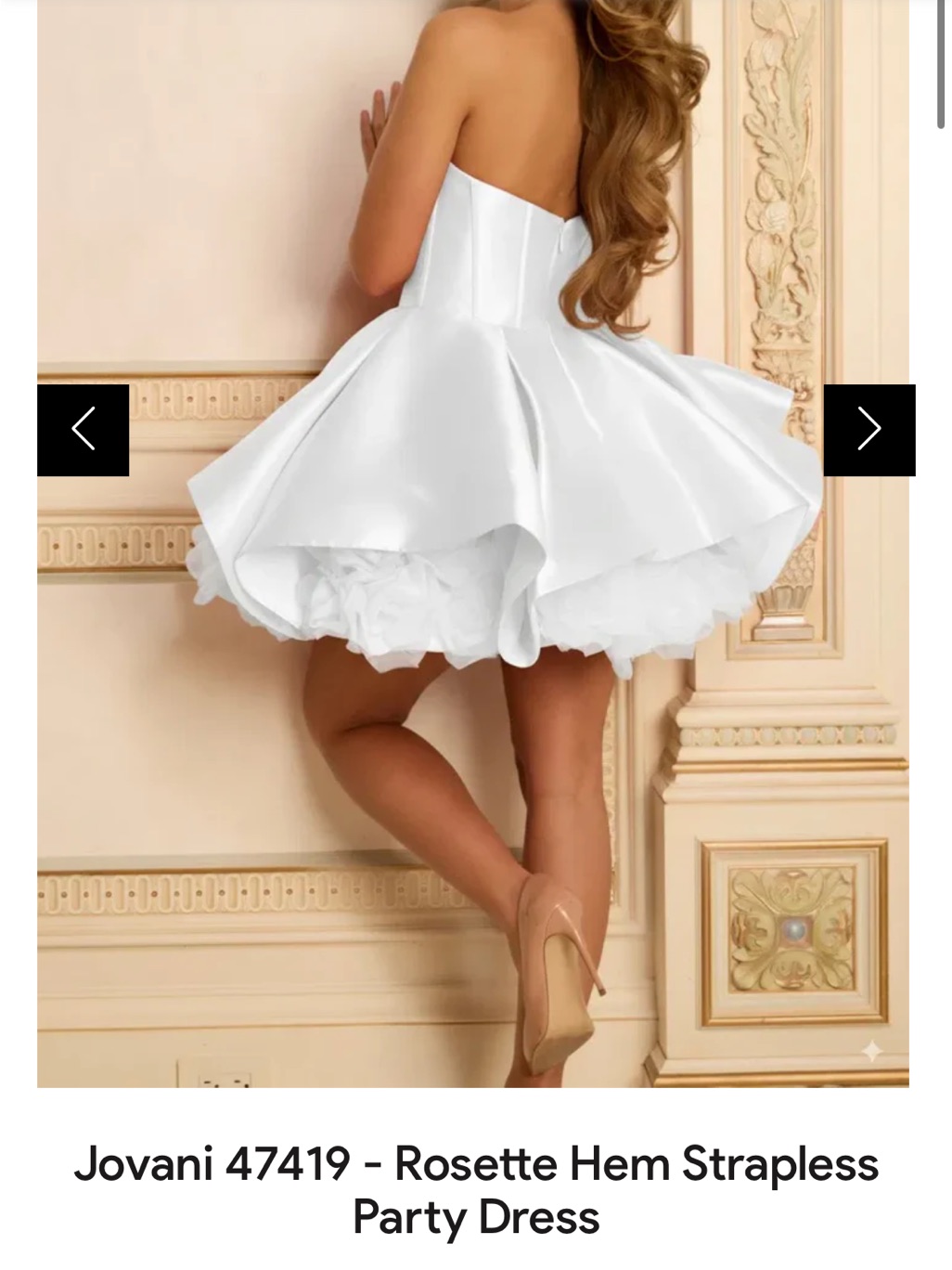 Jovani White Strapless Rosette-Hem Cocktail Dress